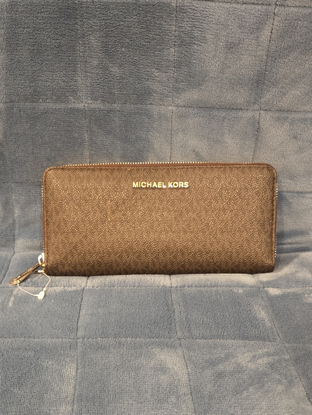 Michael Kors Brown Zip-Around Saffiano Leather Wallet with Gold Logo